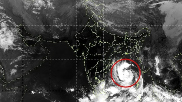Satellite image showing Cyclone Arnab’s organised cloud bands over the Bay of Bengal as it moves towards Andhra Pradesh.