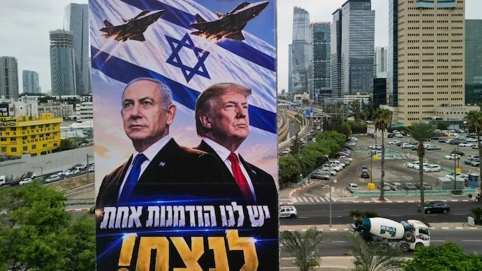 Election campaign display featuring Benjamin Netanyahu and Donald Trump ahead of Israel’s October 2026 election.