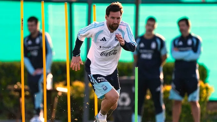 Lionel Messi during his final Argentina training session before facing Benin